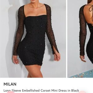 Oh Polly Black Long Sleeve Corset Embellished Mini Dress - US Size 6